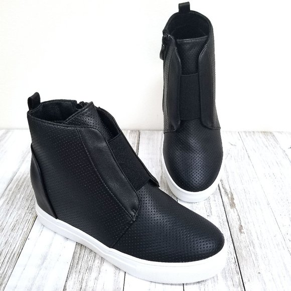 New Black Hidden Wedge High Top Sneakers - Picture 1 of 4